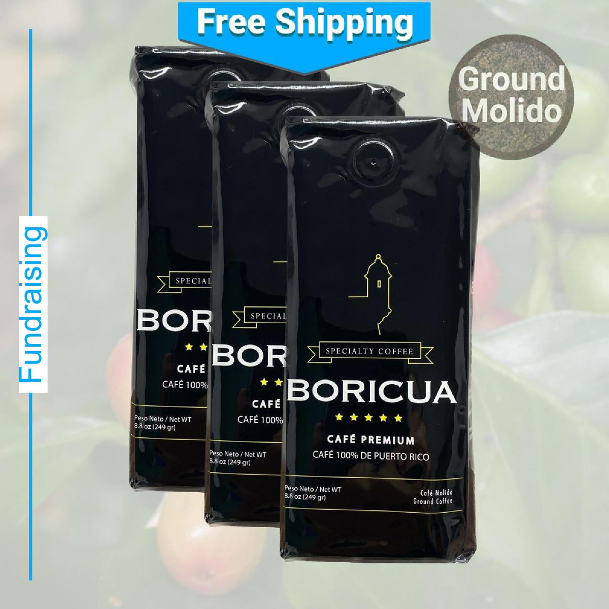 Café molido para recaudación de fondos Café Boricua