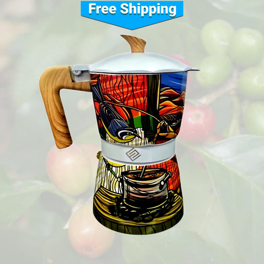 Pájaro Reinita puertorriqueño y cafetera de abuela - Cafetera o greca
