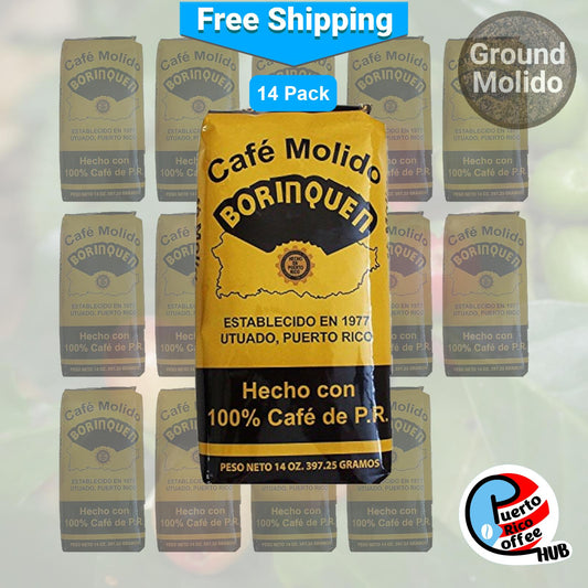 Café molido Borinquen, paquete de 14 unidades de 14 oz