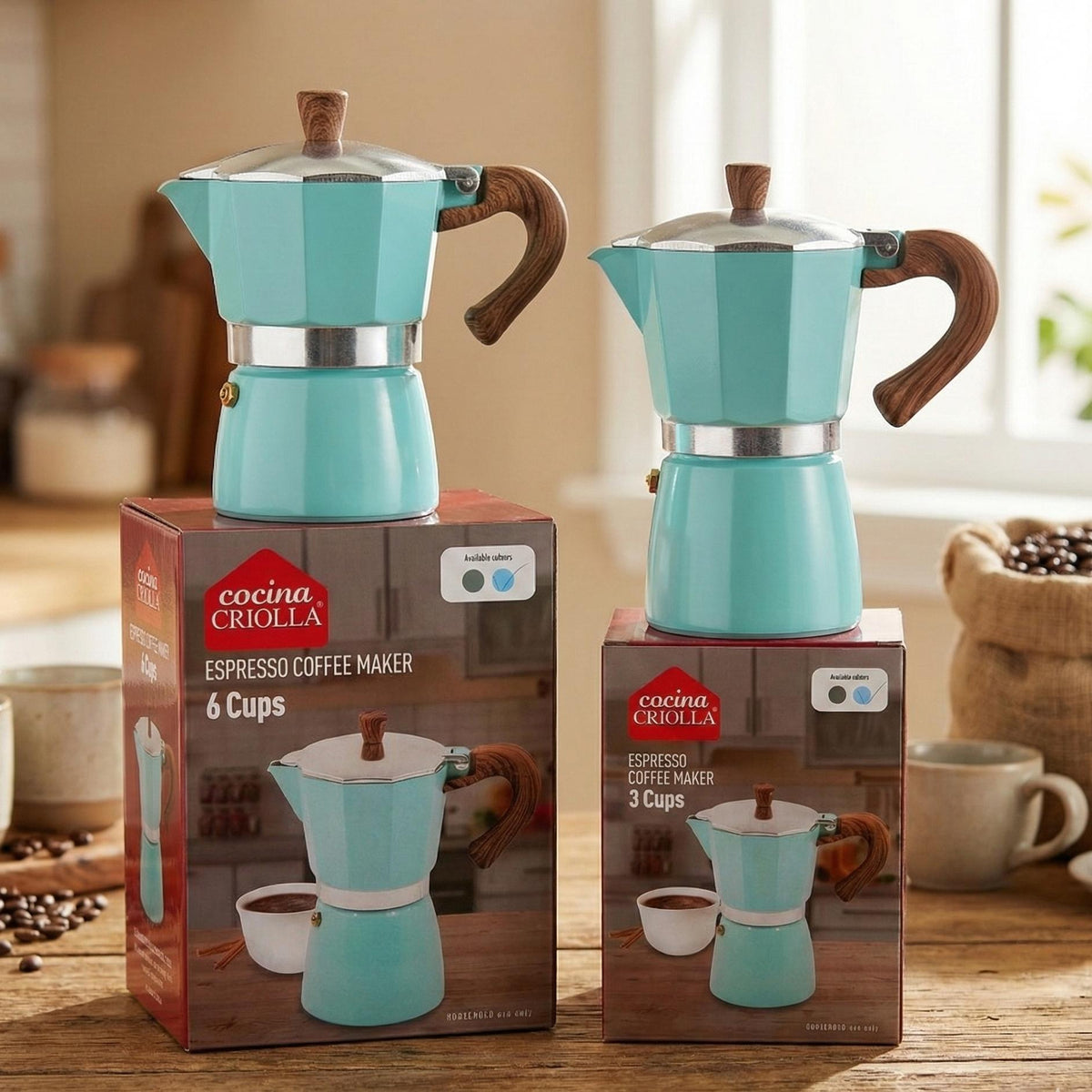 Cafetera Moka – Cafetera espresso para cocina, color azul pastel