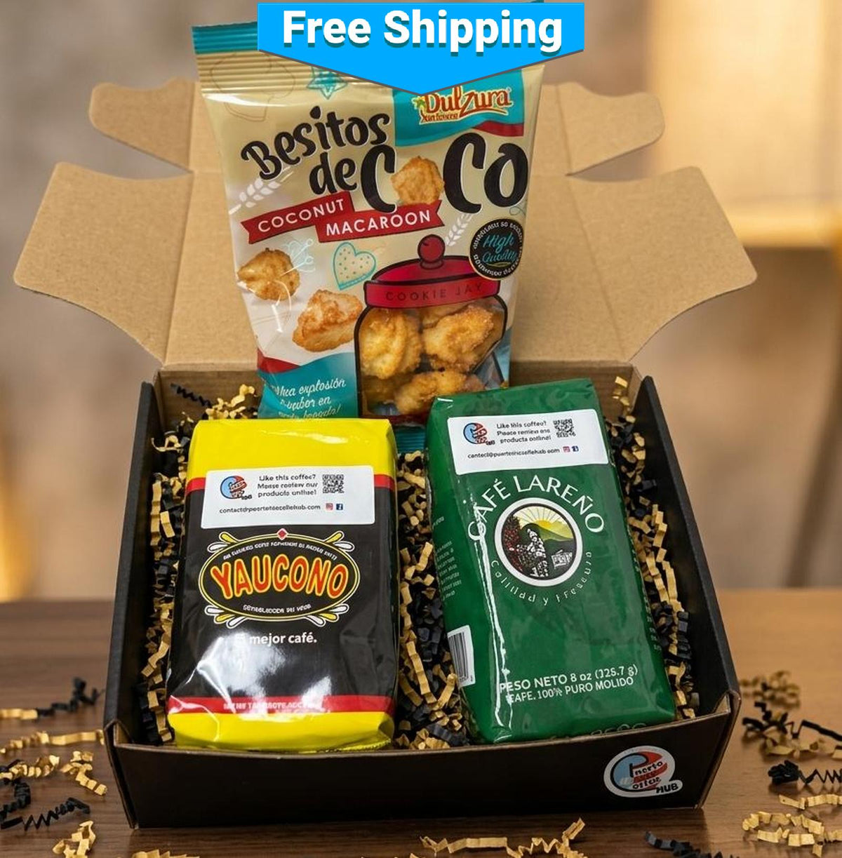 Puerto Rican Coffee Corporate Gift Set | Yaucono, Lareño & Besitos de Coco