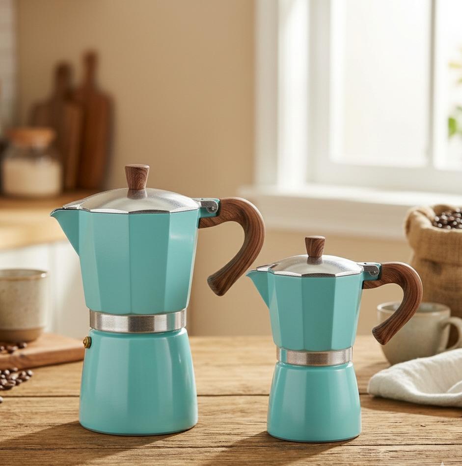 Cafetera Moka – Cafetera espresso para cocina, color azul pastel