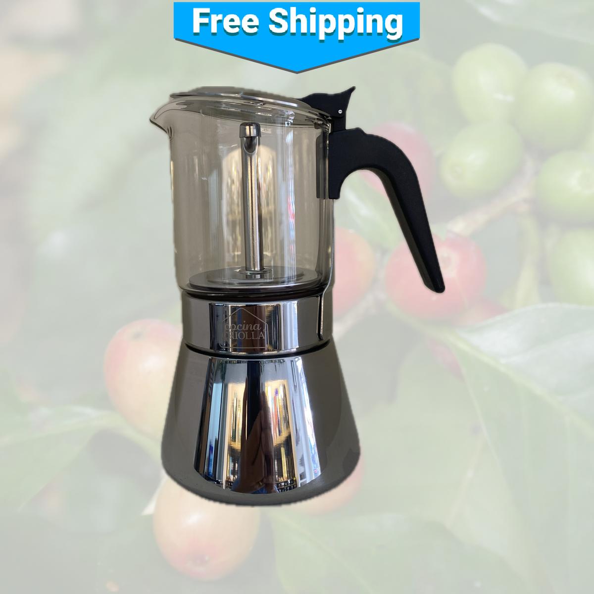 Cafetera tipo moka de acero inoxidable con tapa de cristal de Imusa