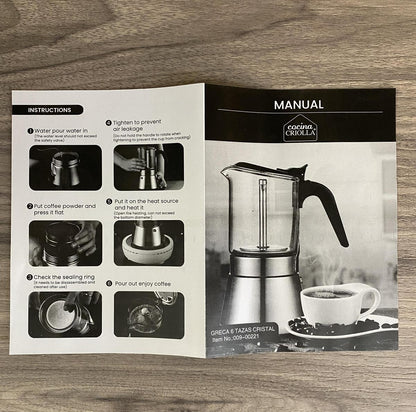 Cafetera tipo moka de acero inoxidable con tapa de cristal de Imusa