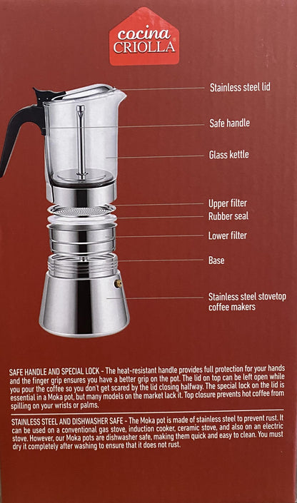 Puerto Rican Coffee Sampler With Stainless Steel and Glass Moka Pot