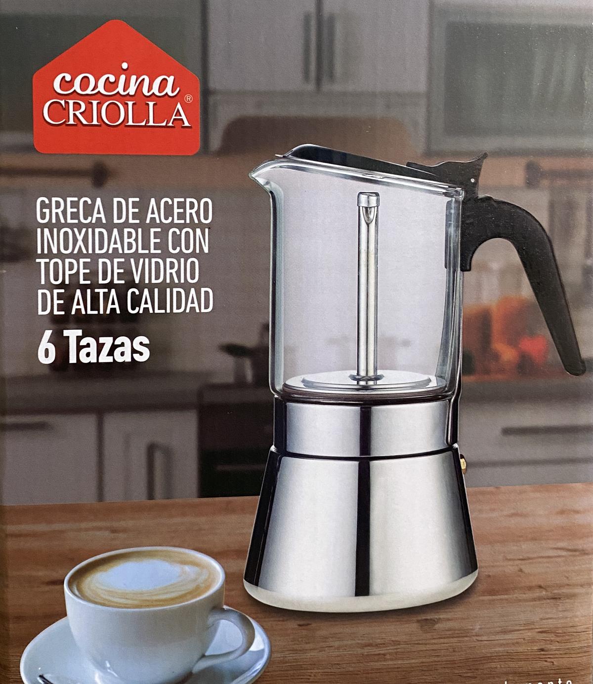Cafetera tipo moka de acero inoxidable con tapa de cristal de Imusa