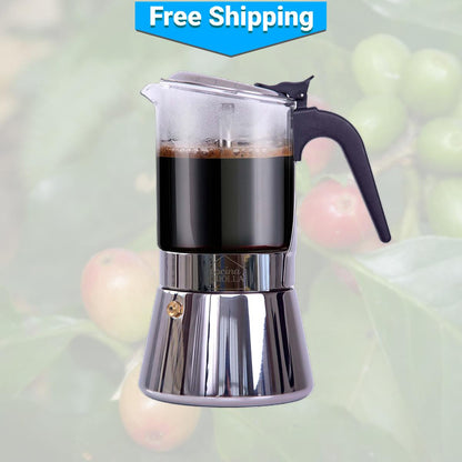 Cafetera tipo moka de acero inoxidable con tapa de cristal de Imusa