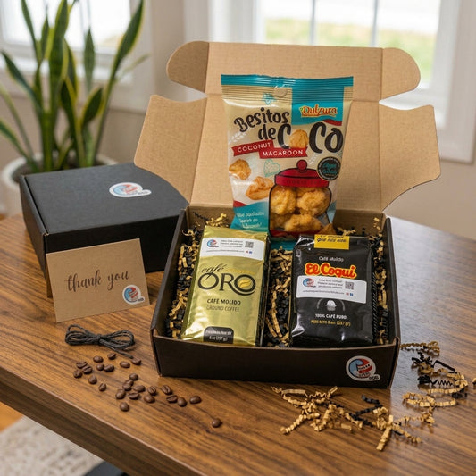 Set de regalo de café puertorriqueño | Oro, El Coquí y Besitos de Coco
