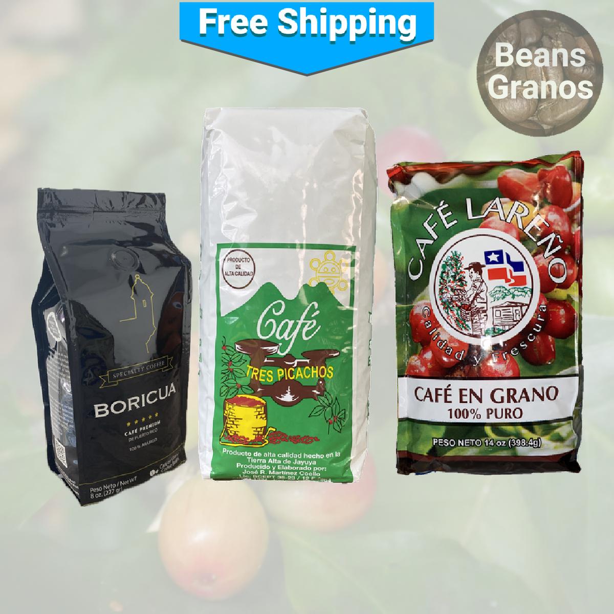 Paquete variado de granos de café de Puerto Rico: Paquete de 3 unidades Five Star 1