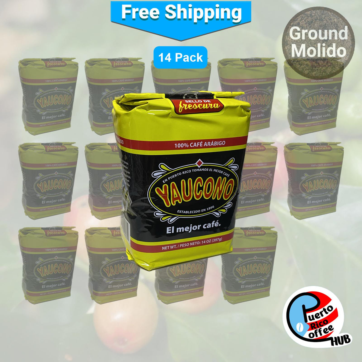 Café Yaucono Café molido puertorriqueño, paquetes de 14 oz a granel